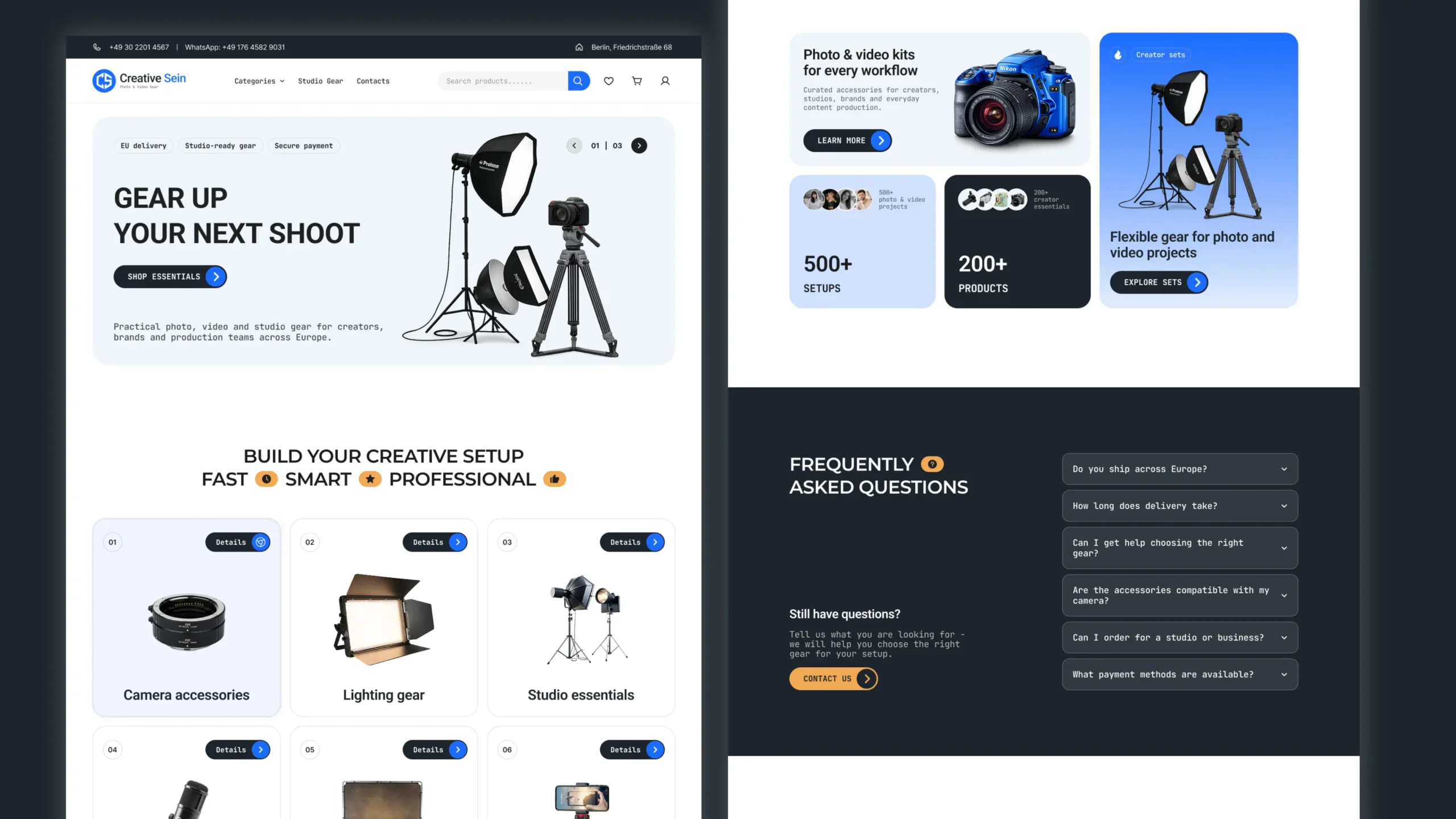 We designed a modern e-commerce website with a clean and technology-focused visual language