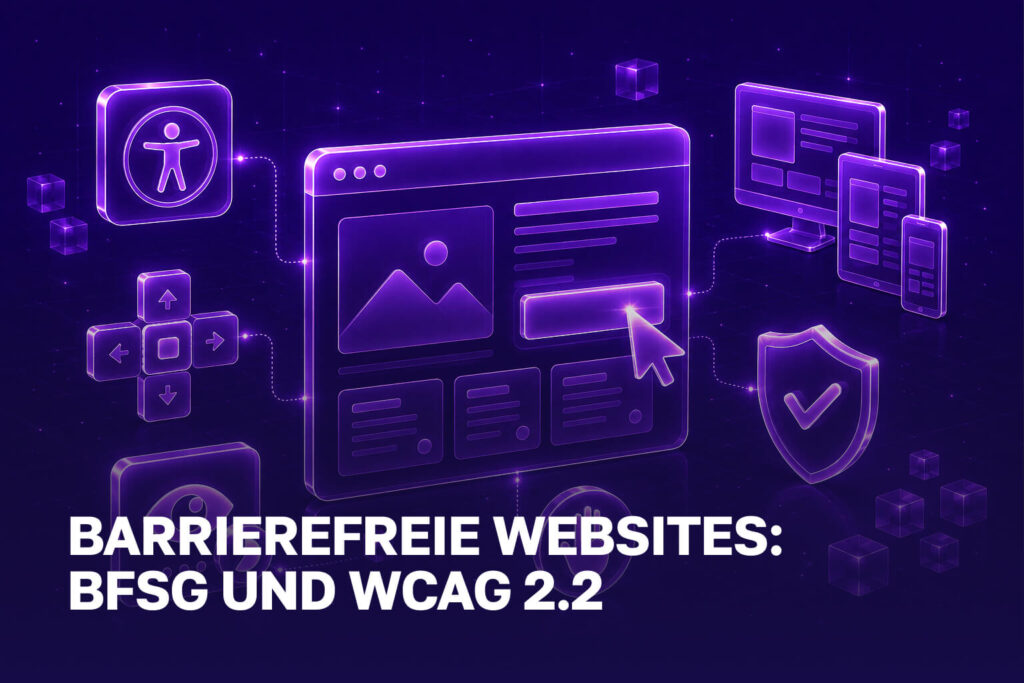 Barrierefreie Website-Oberfläche mit Bedienhilfen, Navigation und Schutzsymbol
