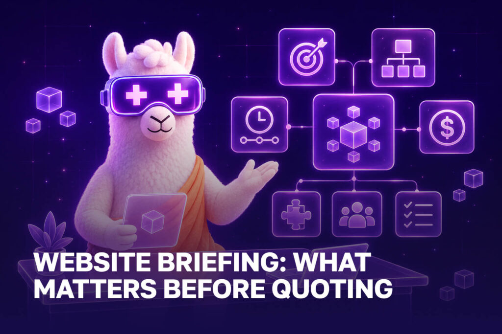 Lama with digital briefing blocks for a website proposal