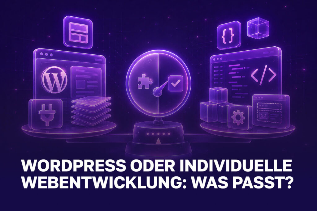 Vergleich von WordPress und individueller Webentwicklung mit Plugins, Code und Technikmodulen