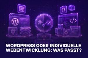 Vergleich von WordPress und individueller Webentwicklung mit Plugins, Code und Technikmodulen